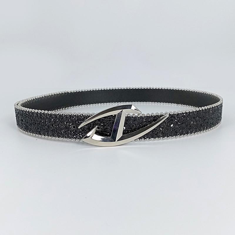 

Luxury Sequin Pu Leather Belts Personalized Punk Gothic Belt For Women Jeans Decoration Waistband Gifts чорний