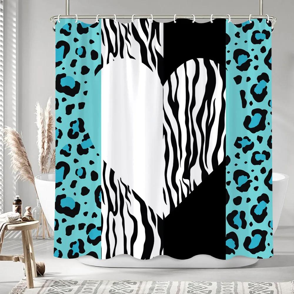 Personalised Striped Geometric Shower Curtain Girl Leopard Art Creative Polyester Fabric Bath Curtains Bathroom Decor With Hooks