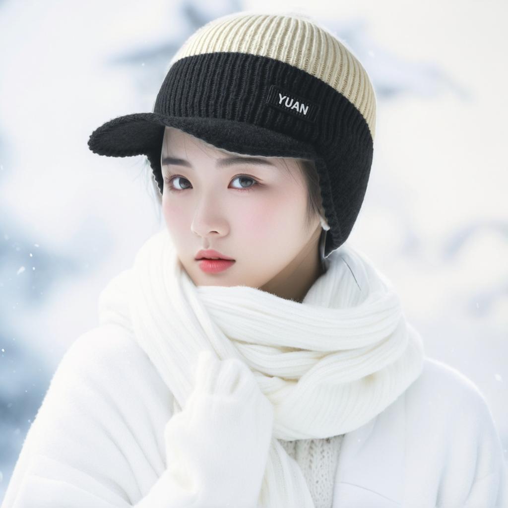 Winter velvet thickened anti cold warm woolen hat riding windproof protective knitted hat anti cold pullover hat