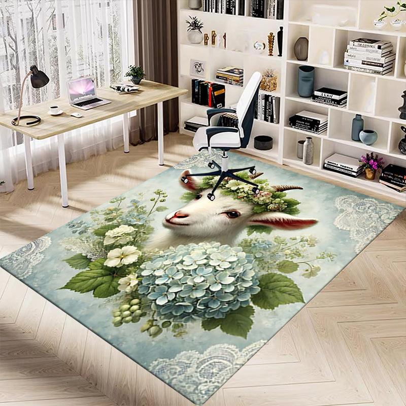 1PC Goat Flowers Non-Slip Floor Carpet Compatible for Office&Living Room&Bedroom&Dining room - Flat-Weave Machine-W227