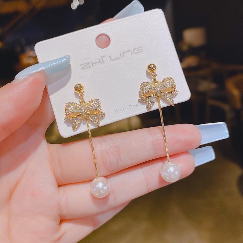 2024 Autumn Bow Knot Pearl Tassel Earrings - S925 Silver Needle Fashion Ear Jewelry