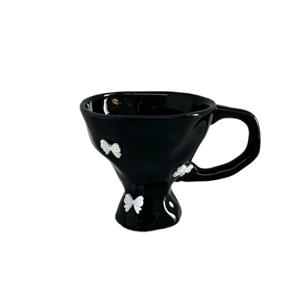 Advanced Hammer Pattern Handmade Hourglass Water Cup Couple Gift Fresh Cute Bow Art Ceramic Cup Gift