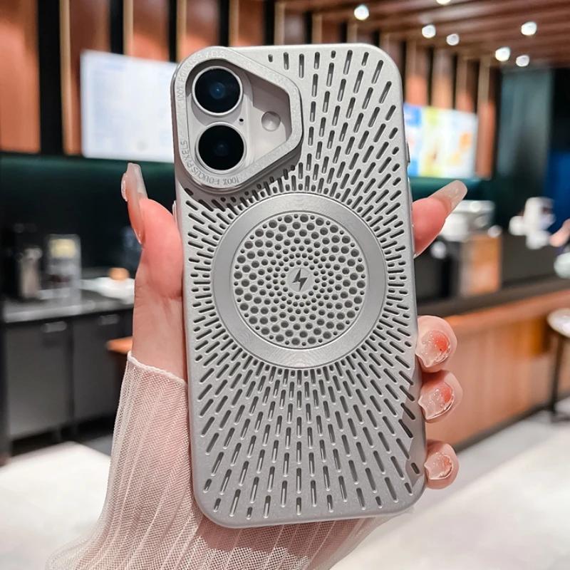 Slim Heat Dissipation Mesh For Magsafe phone Case for iPhone 15 13 12 14 16 Pro Max 16 Plus Metal Camera Protection Cover
