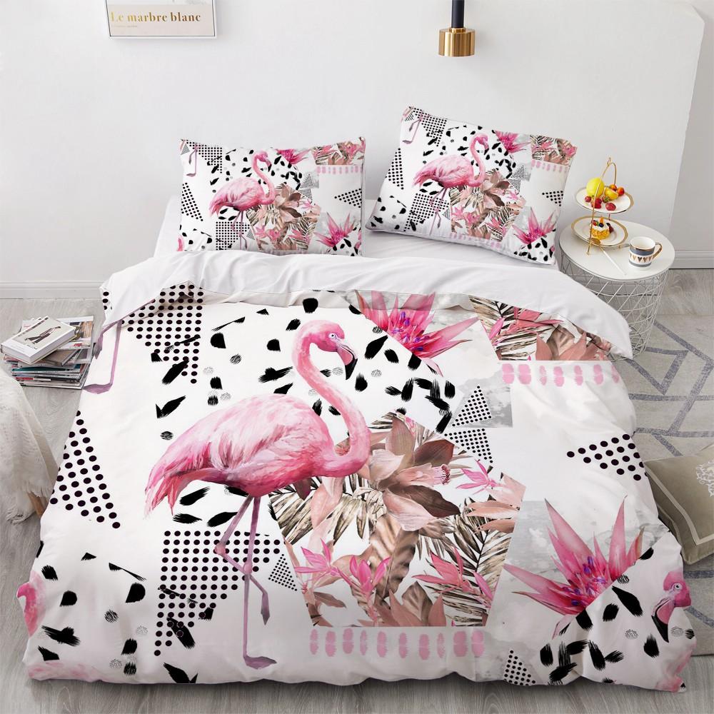 Flamingo Bettbezug King Queen 3D Rosa Tier Bettwäsche Set Für Kinder Teenager Erwachsene Aquarell Stil Steppdeckenbezug Mit Kissenbezug