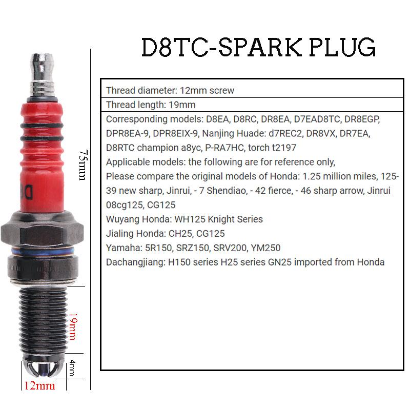 10PCS Motorcycle Spark Plugs D8TJC Multi-angle Ignition Red Head for CG 125cc 150cc 200cc 250cc Platinum Nozzles Spark Plugs