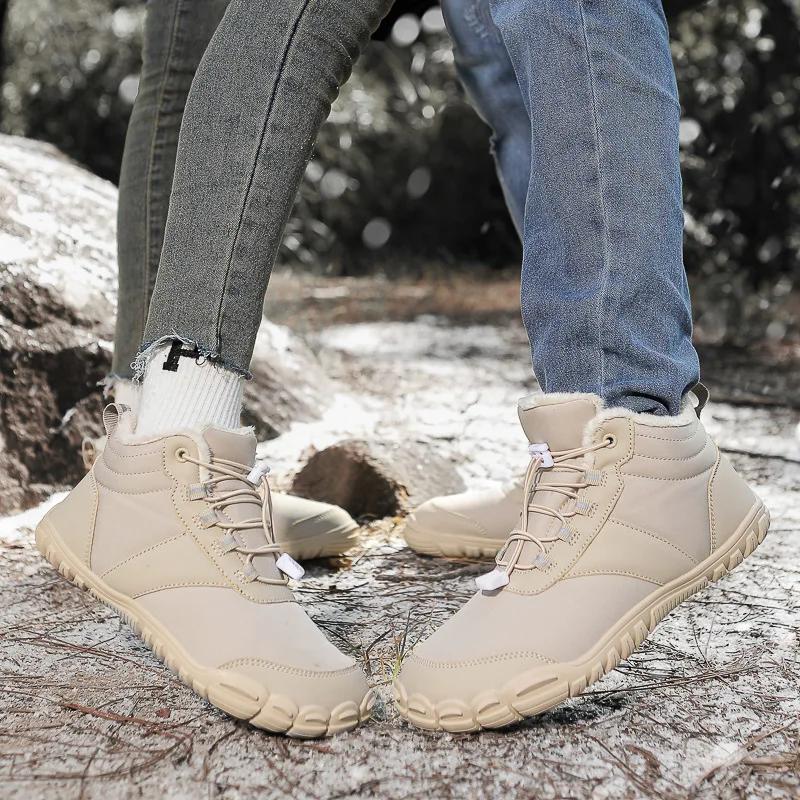Fashion Men Snow Boots Waterproof Winter Shoes Barefoot Ankle Boots Couple Snow Shoes Outdoor Hiking Shoes Fur Warm Plush Boots 36-47