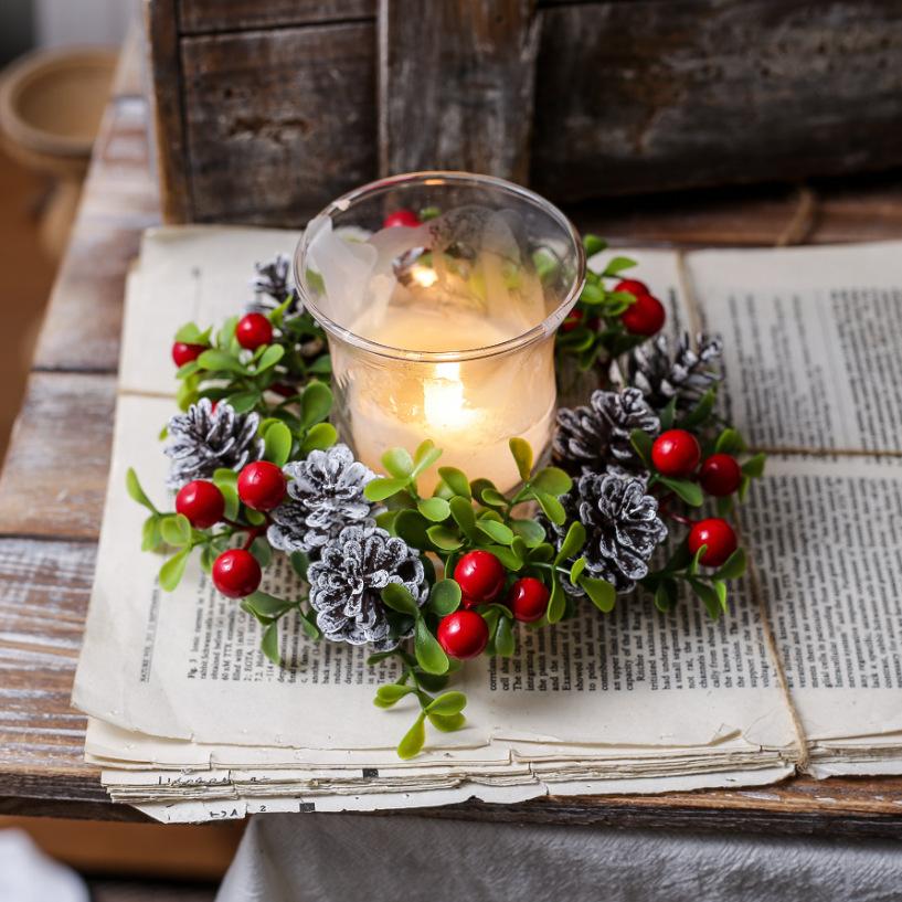 Christmas Decorations Candle Holders Scented Candle Holders Decorative Pinecones Red Berry Wreaths Table Centerpieces