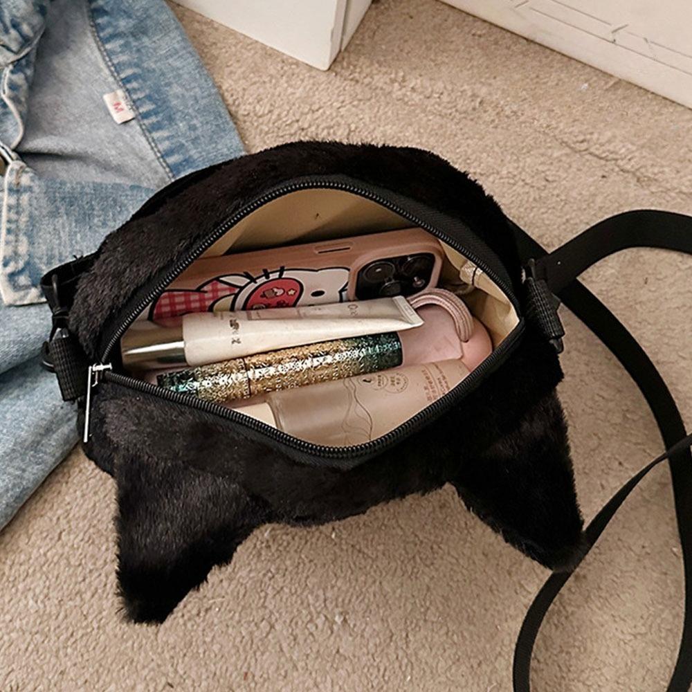 Cute Cartoon Cat Plush Mini Crossbody Bag Fashionable Soft Shoulder Purse