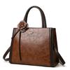 Elegant Faux Leather Tote Bag with Flower Decoration and Adjustable Shoulder Strap