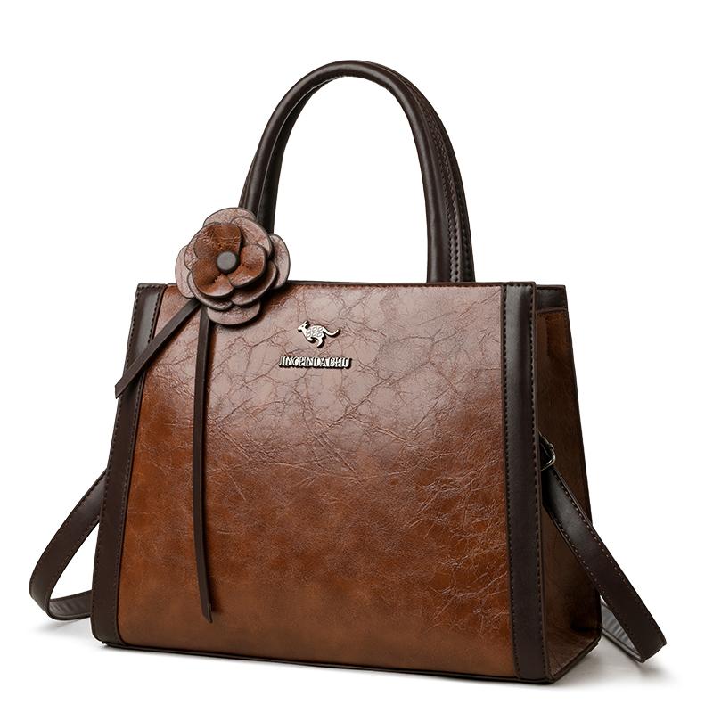 Elegant Faux Leather Tote Bag with Flower Decoration and Adjustable Shoulder Strap
