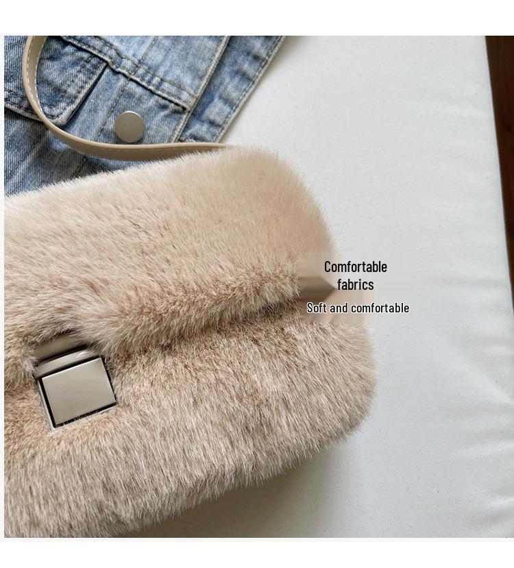 Niedliche Plüsch-Umhängetasche in Bonbonfarbe - Modische kleine quadratische Handtasche für Damen für Herbst/Winter