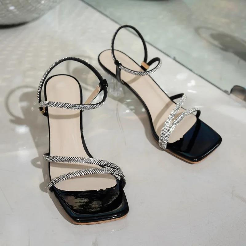 Fashion 2025 High Quality Women's Shoes Peep Toe Women's Sandals Fashion Crystal Dress Sandals Women Summer Plus Size Solid Heels Women