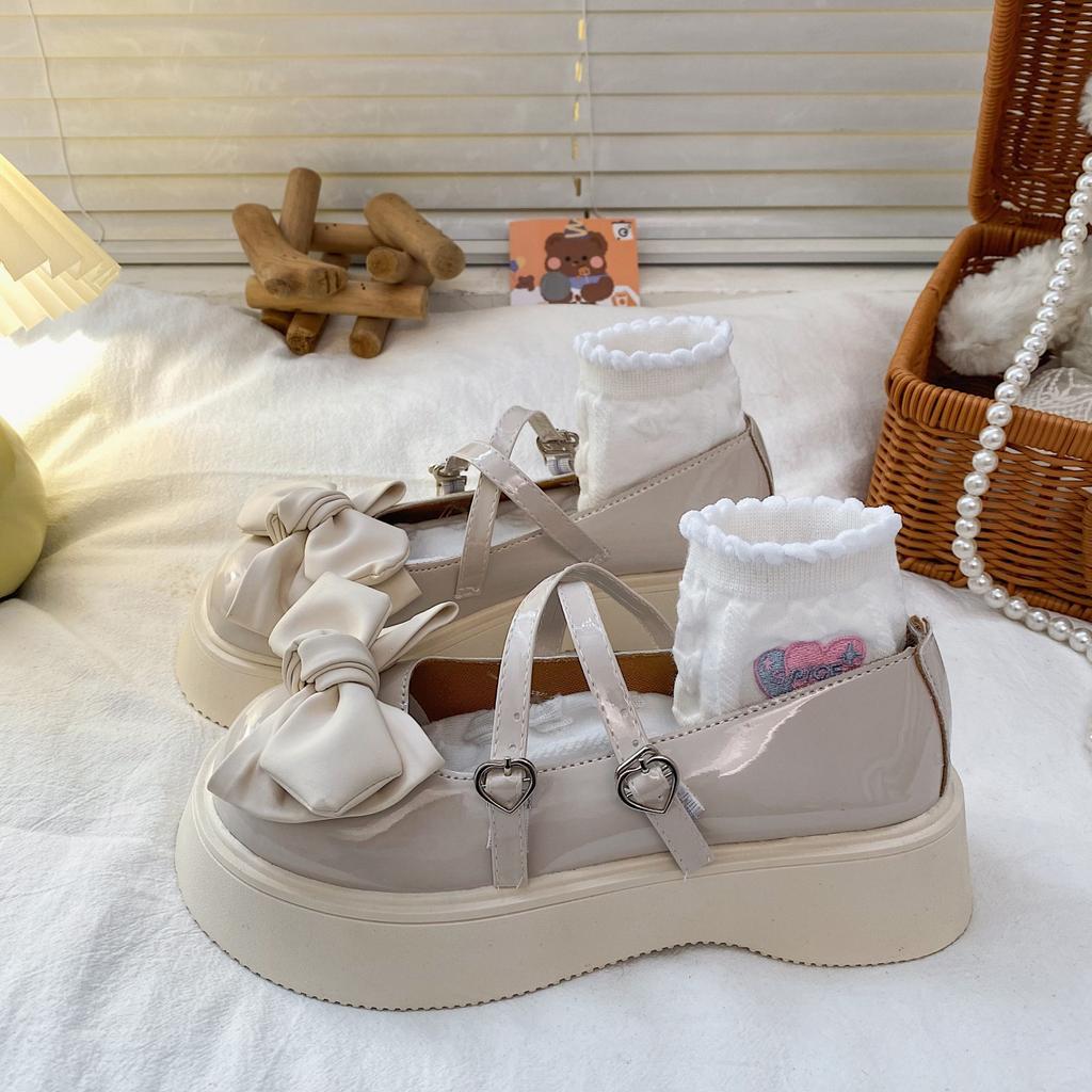 Fashion Bow-Knot Soft Shoes Woman Flats Oxfords Clogs Platform Butterfly Dress Leather Summer New Creepers Mary Janes Butterfly-knot