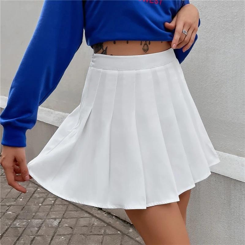 Gonna a pieghe Minigonne sexy a vita alta da donna Gonna da tennis Gonna da ballo per ragazza Gonna nera bianca coreana casual Kawaii