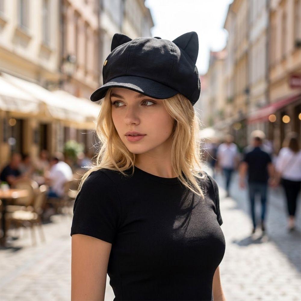 Cute Cat Ears Women's Beret Japanese Style Cat Paw Pattern Newsboy Cap Anime Sweet Baseball Cap Everyday Outfits