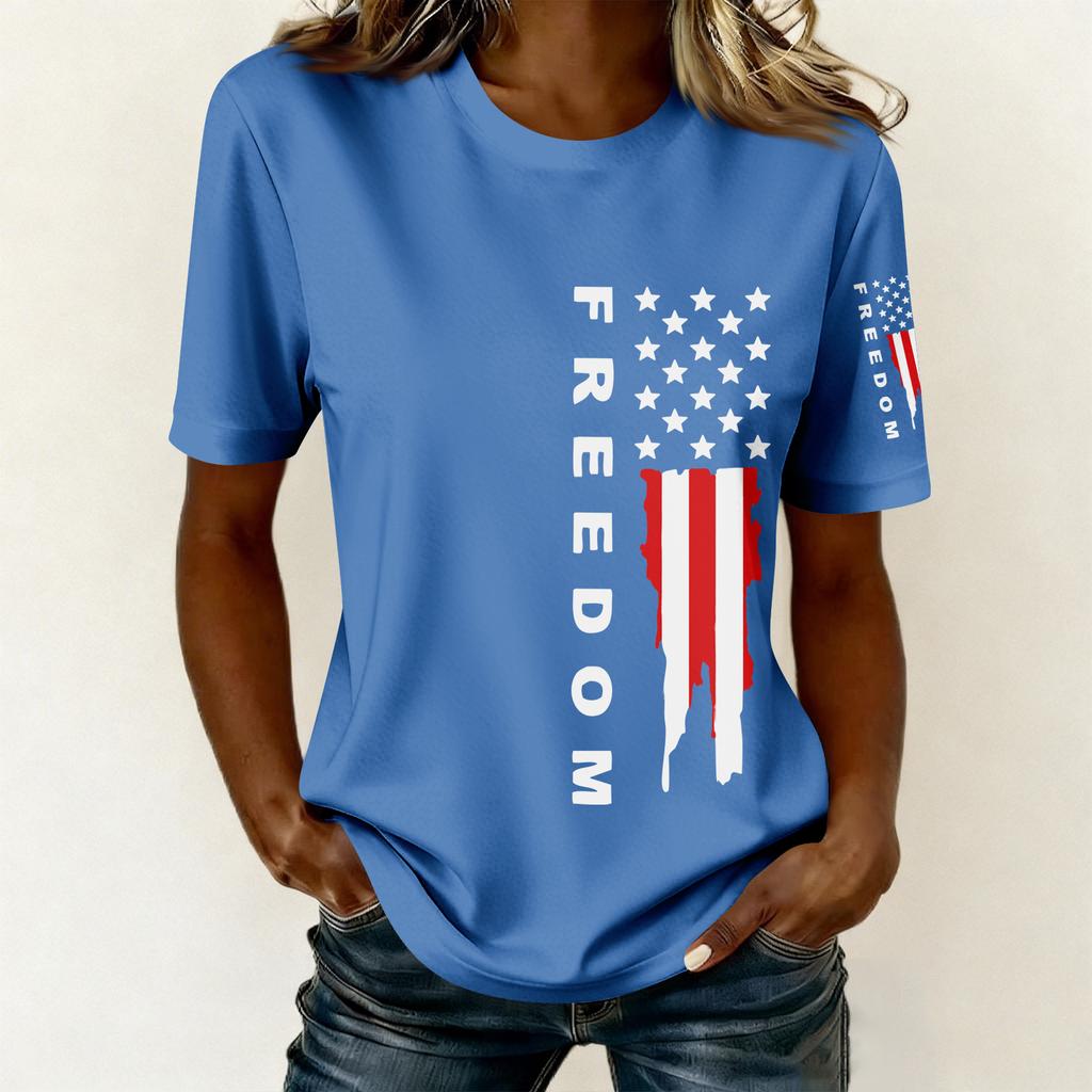 Women's Casual Printed T-Shirt Round Neck Pullover Short Sleeve Top