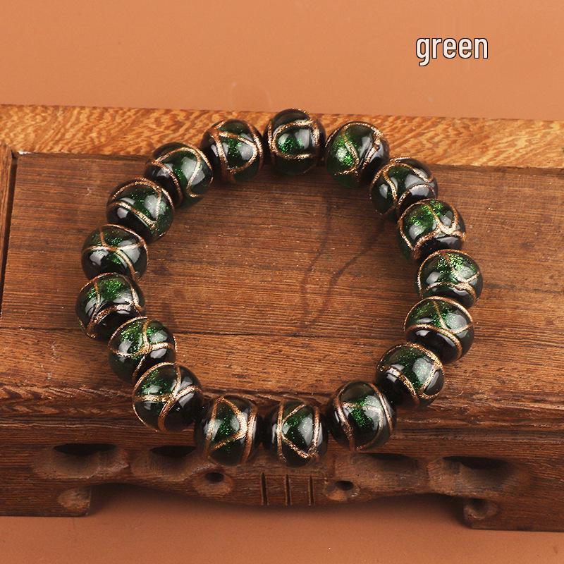 

Браслет с глазурью пепла ладана: Классический стиль с золотой нитью, украшения ручной работы в виде одинарного круга 10mm зелёный