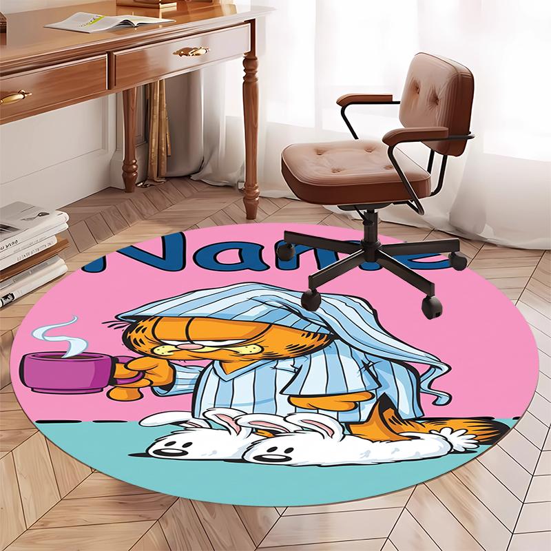 Custom Name Garfield Printed Round Rug Carpet Chair Rug Area Rug Entryway Doormats,for Office Chair Living Room Bedroom Kitchen Room.