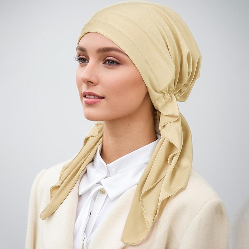 New Muslim Instant Hijab Scarf Solid Turban Thick Hair Bonnet Night Cap Turban For Sleeping Elastic Hair Satin Bonnet For Sleep