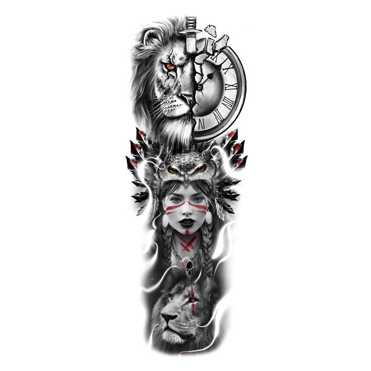 Full Arm Flower Arm Big Pattern Wind Lion Wolf Sexy Simulation Tattoo Water Transfer Tattoo Sticker