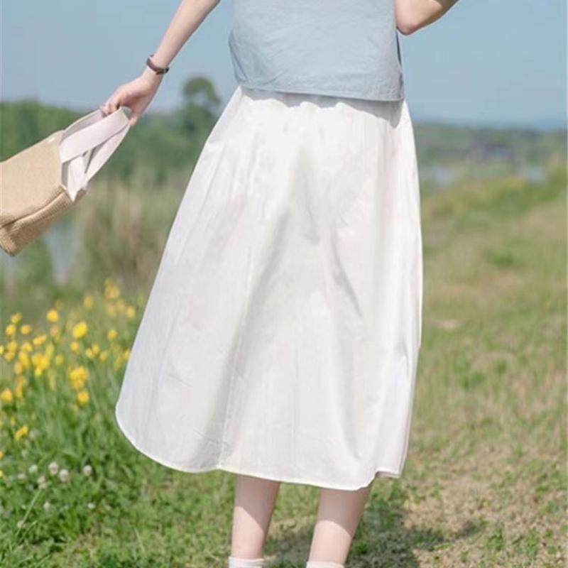 Women's White High-Waist A-Line Midi/Maxi Skirt - French Chic Soft Style for Summer - Versatile Slim-Fit & Elegant