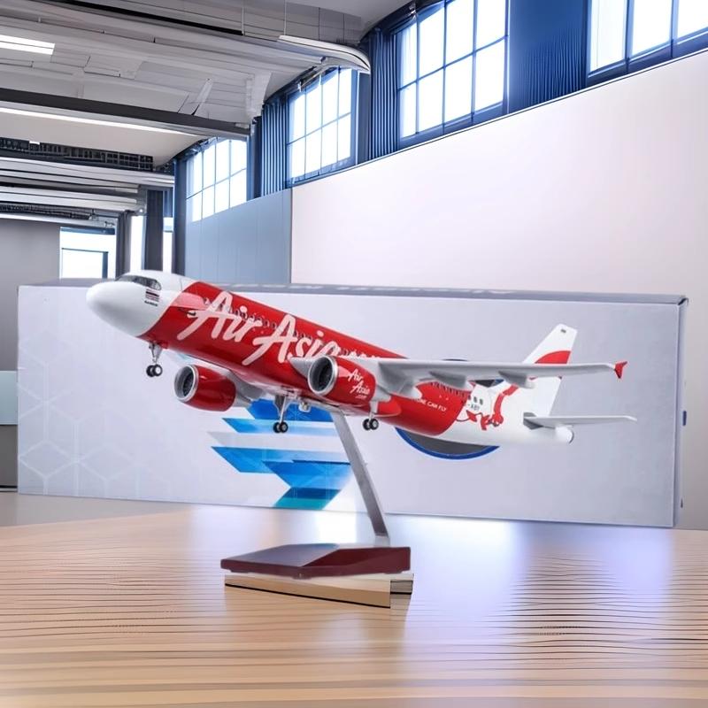 1/150 Scale 47cm Airplane 320 A320 Aircraft AirAsia Airline Model W Light and Wheel Plastic Resin Plane Collections Available