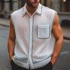 INCERUN Men Lapel Neck Sleeveless Buttons Up Stitching Semi-Sheer Casual Tank Tops