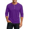 Men's Henley Neck Raglan Sleeve Three Quarter Length Shirt Button Placket Casual Lightweight Soft Fabric Top