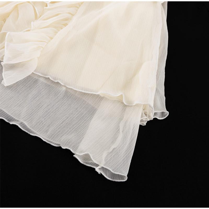 Summer Women Solid Color Pleated Dress Elegant Ruffles V-neck Long Sleeve Mini Dress Fashion Female Fold Casual Beach Party Dress
