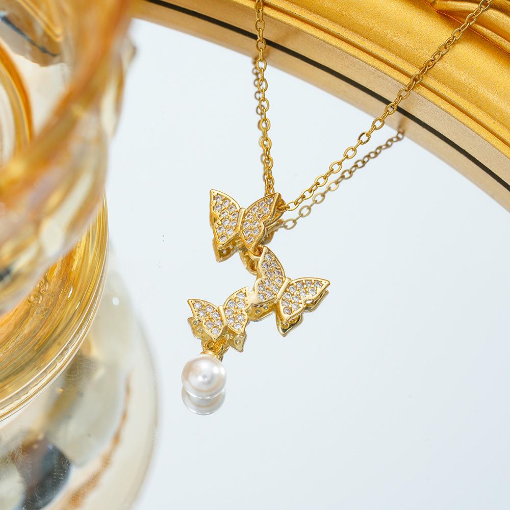 Titanium Steel Zircon Butterfly Pendant Necklace - Simple & Versatile Clavicle Accessory