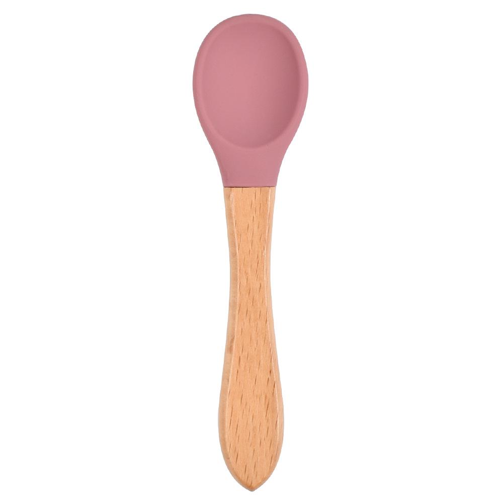 Silicone Baby Bowl & Spoon Set with Wooden Handle and Suction Cup