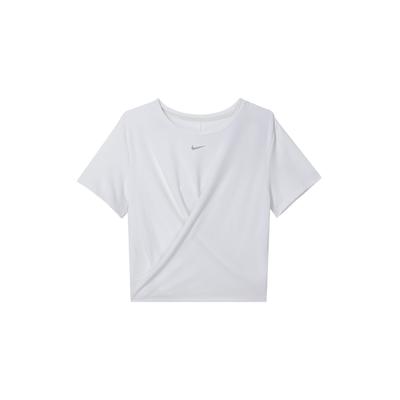 Solid Color Logo Gathered Hem Pullover Short Sleeve T-Shirt Women Tops White DD4921-100