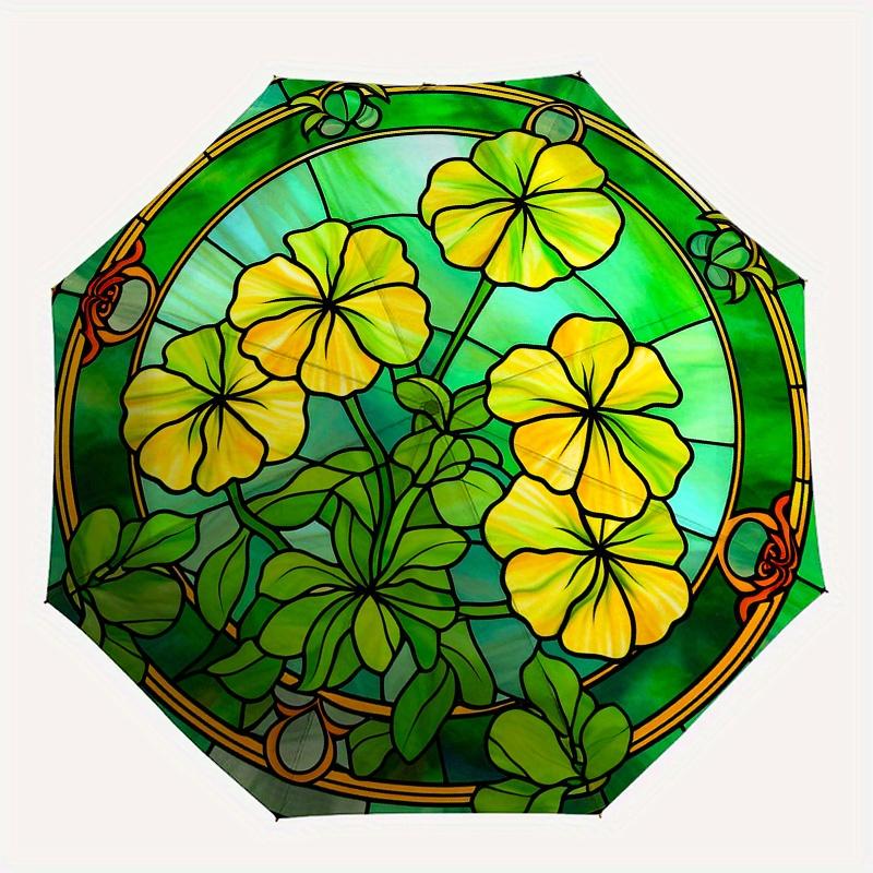 Stained Window Panel with Yellow Flowers - DecorativeArt for Home or GardenUmbrella, Portable 3-Fold Compact Umbrella for Men & Women Gift
