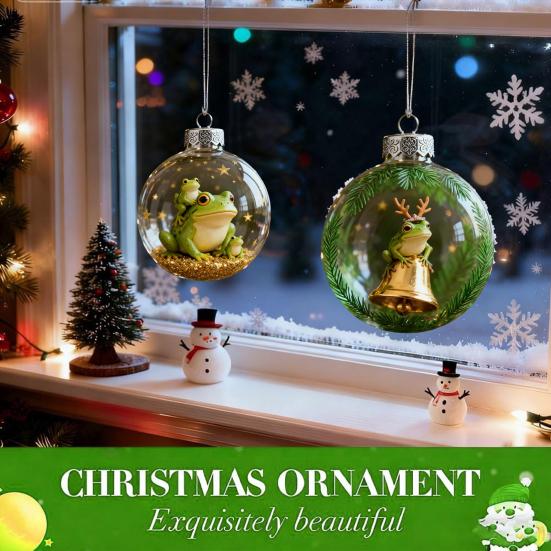Frog Christmas Ornament Clear Plastic Xmas Hanging Ball with 3D Frog Ornament