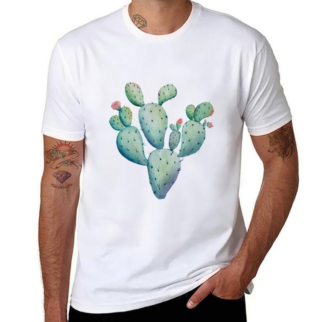 Prickly Pear Watercolor Desert Cactus Tshirt Simple Solid Color Crew Neck Tee Tshirt