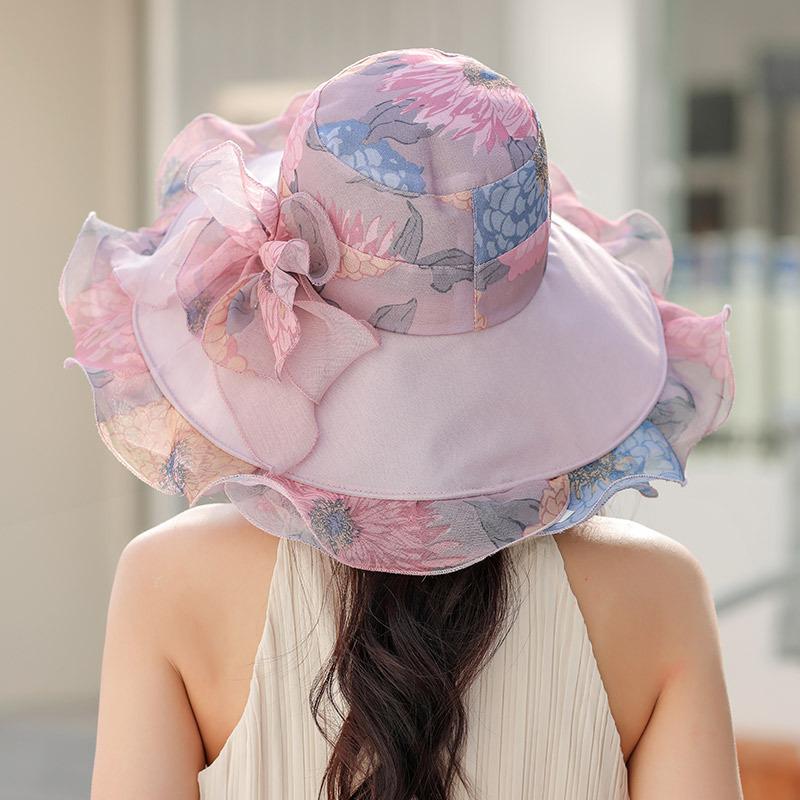 Ladies' Summer New Fashion Large Brimmed Sunscreen Sun Hat Thin Flower Beach Hat