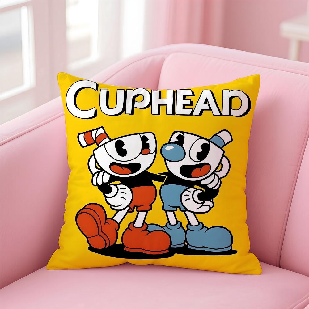 Classic Game Cuphead Cute Pillow Case Anti-Dustmite Pillowcase Invisible Zipper Silky Short Plush Sofa Cushion Cover