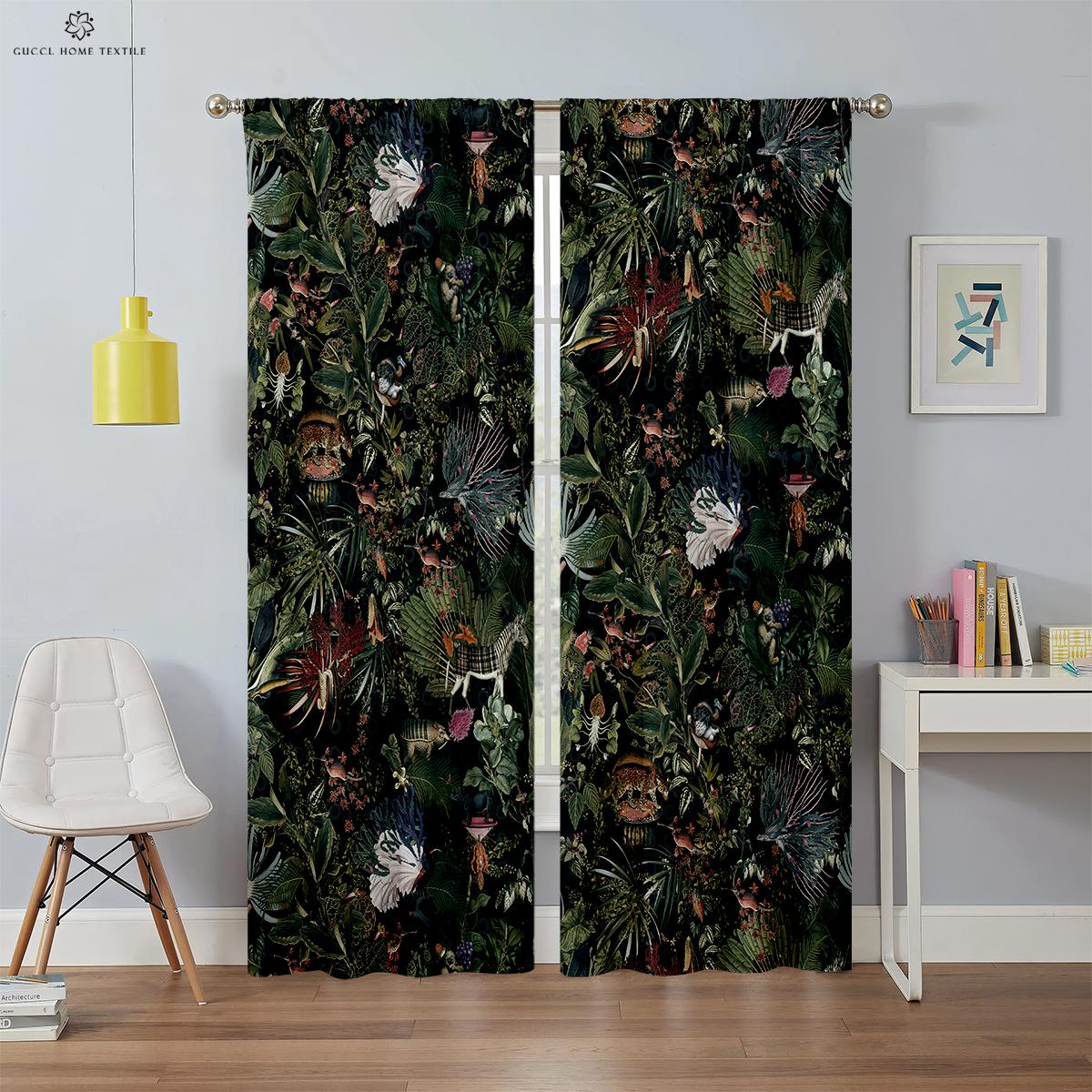 

Шторы с принтом тропической растительности на заказ, детская спальня, гостиная, кухня, предметы интерьера, 2 шт. W50xH130(CM)x2PCS&Grommet Top
