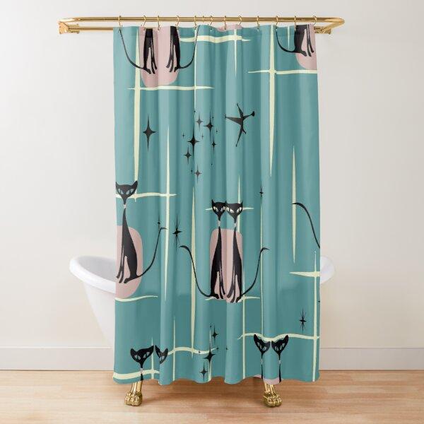 Mid Century Meow Shower Curtain Retro Atomic Cats Shower Curtain Kitty Animal Vintage Bathroom Decor Fabric Curtain With Hooks