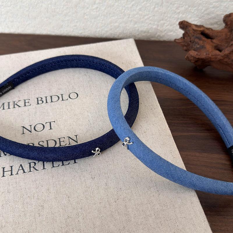 Retro New Bow Denim Blue Headbands for Woman Girl Temperament Hair Band Thin Hair Hoop Female Fashion Versatile Hair Accessories