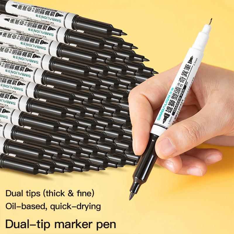 3/48 Pcs Waterproof Marker Pen Oil Permanent Dual Tip 0.5/1.0 mm Nib Black Painting Marker Pens Set Art School Office Stationery