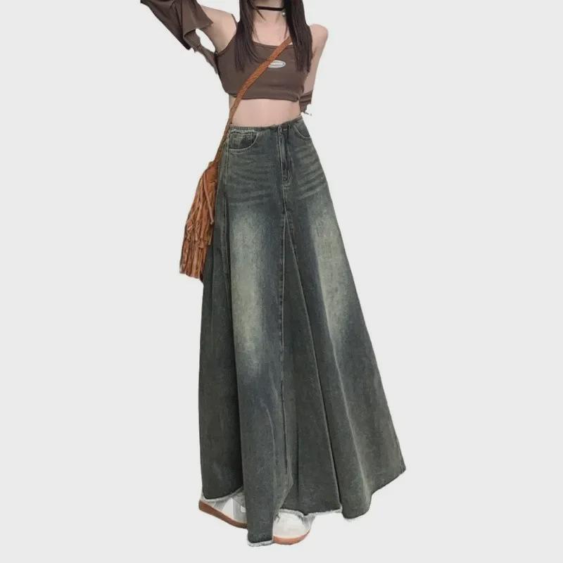 Damen American Retro High-Waist Denim A-Linie Fischschwanzrock - Herbst/Winter Mittellang Slim Fit