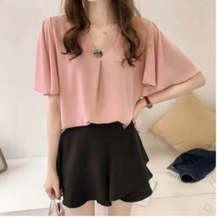 Summer Women's Large Half Sleeve Chiffon Shirt Short Sleeve Loose Top