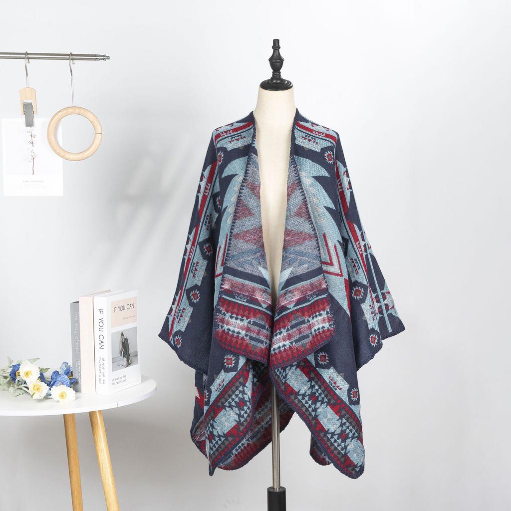 Outdoor Travel Camping Shawl Women'S Double-Sided Large Scarf Ethnic Style Warm Cape Shawl