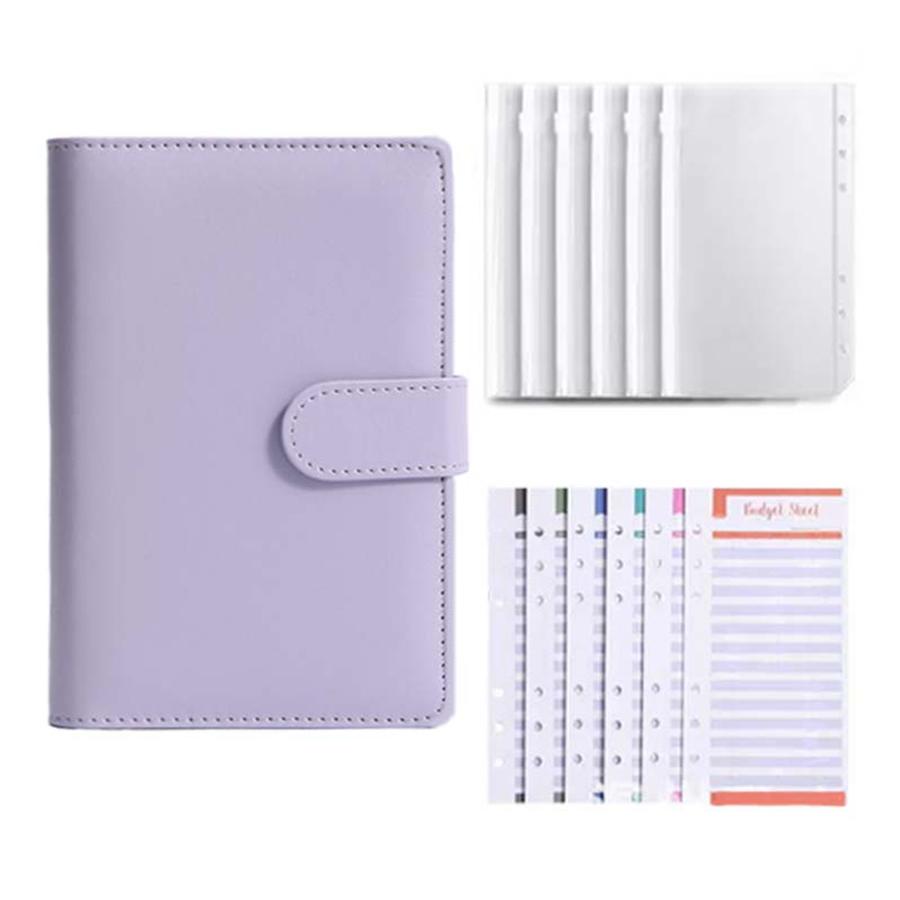 A5 budget binder planner with 5 cash envelopes and plan pages, colored PU leather notebook binder