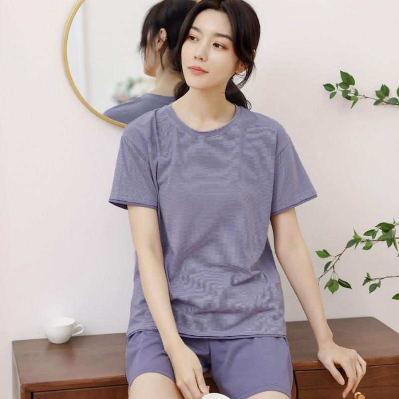 Couple Striped Short Sleeve Shorts Set Loungewear Casual Wear