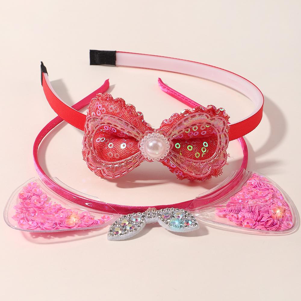 2 Stück/Los Mädchen Stirnband Haarreif Lieblich Party Pailletten Schleife Haarband Transparent Ohr Krone Fließender Sand Stirnband für Kinder