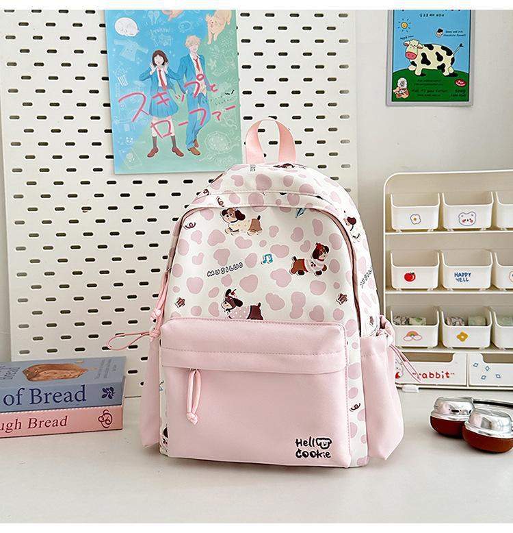 Schoolbag Japanese Ins New High-value, Fresh, Sweet and Cute Polka Dot Puppy Backpack, Light Backpack for Junior High School Students