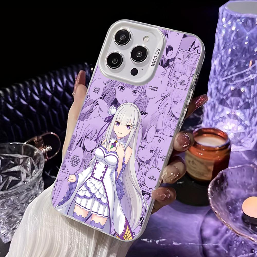 ReZero Emilia Waifu Wit Transparante Mobiele Telefoonhoes voor iPhone 17 16 15 14 13 12 11 X XR XS Air Pro Max Plus Kleurrijke Cover