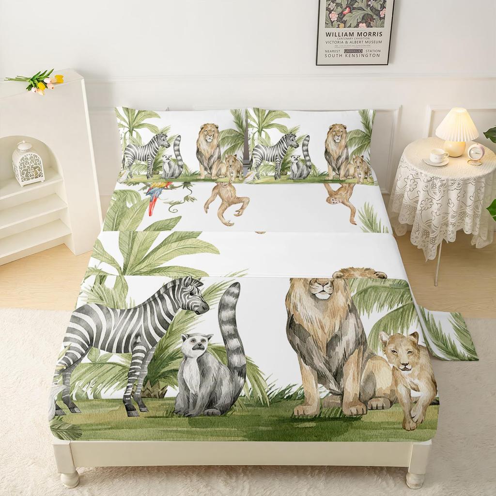 Forest Animal Fox Deer Bear Pattern Sheet Four-Piece Bedroom Room Dormitory Bedding Decoration